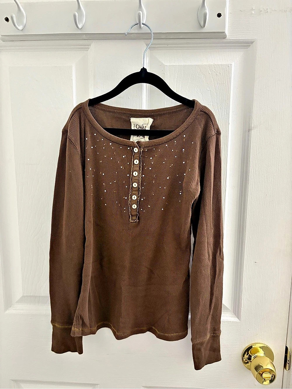 Old Navy Long Sleeve Henley Top in Brown Size Medium